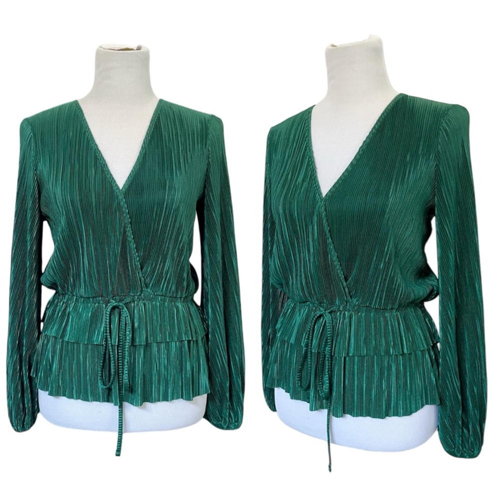 Plisse Surplice Longsleeve Wrap Top with Lantern Sleeves | Zara, Small